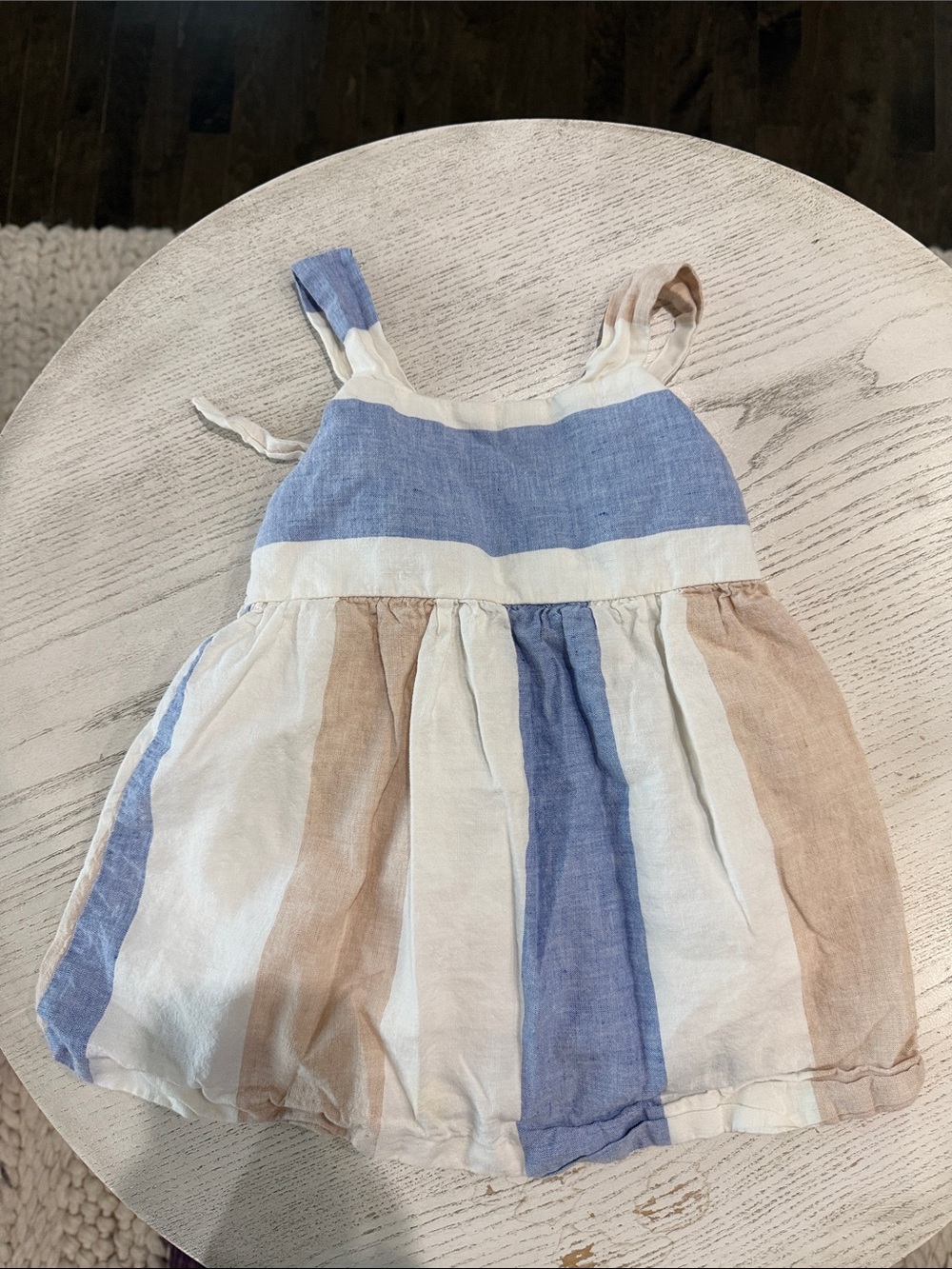 Girls' Striped Sleeveless Sundress - Blue, Cream & Tan